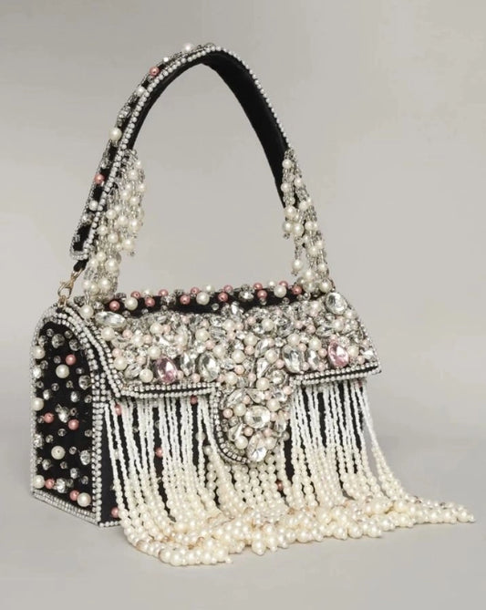 Black White Golden Red & Maroon Clutch Purses for Women Stone Studded Handmade Handbags Party Bridal Clutch