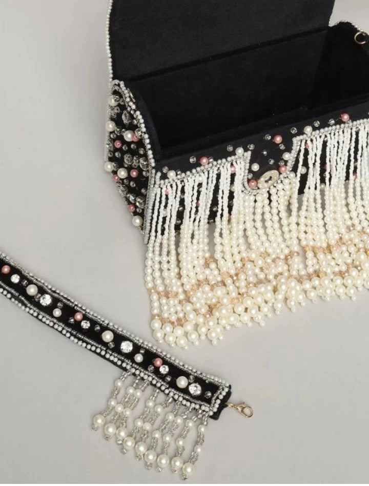 Black White Golden Red & Maroon Clutch Purses for Women Stone Studded Handmade Handbags Party Bridal Clutch