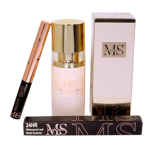 MS Million Shades High Coverage Foundation All Shades Available With Full Waterproof Eyeliner Free